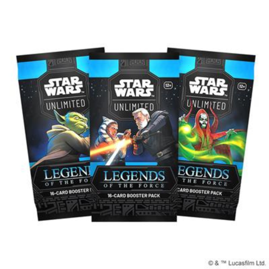 Three 'Star Wars: Legends of the Force' trading card booster packs on a white background.