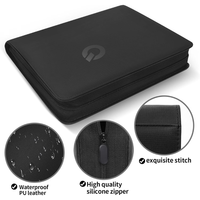 Toploader Binder: 9pkt Zipper Folio: Black Side Load