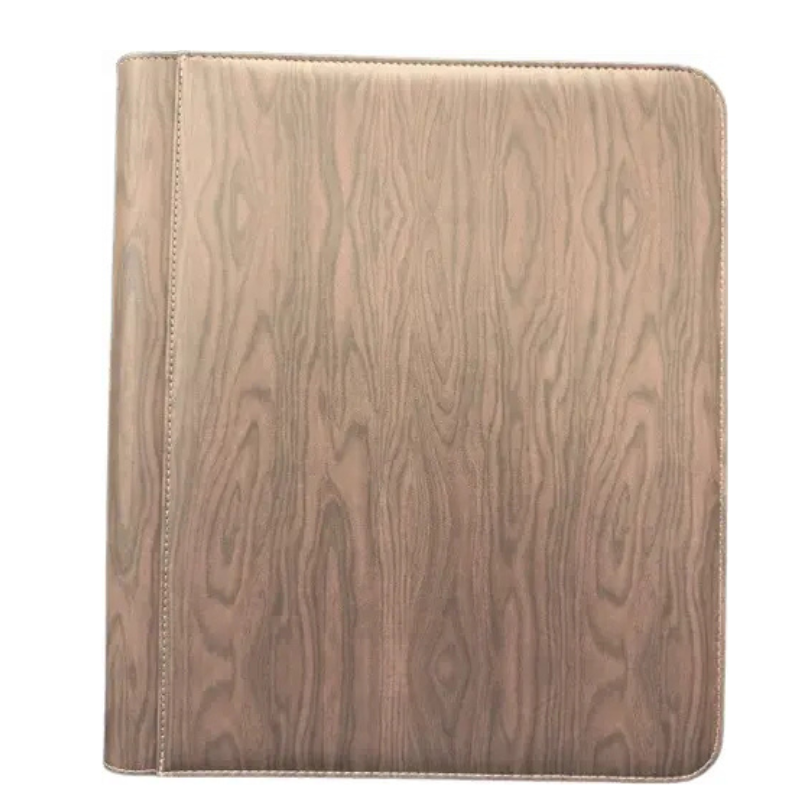 Toploader Binder: 9pkt Zipper Folio: Wood Grain