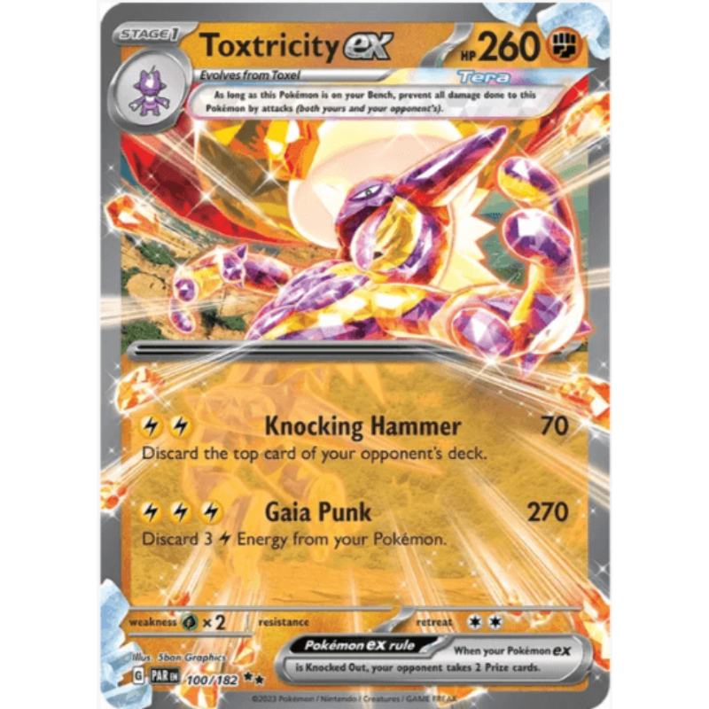 Pokémon trading card featuring Toxtricity EX with vibrant design and text.