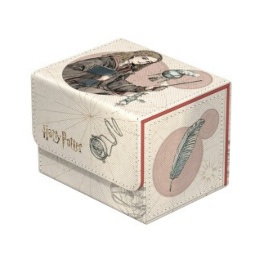A square decorative box with a cream-colored textured cover featuring Harry Potter illustrations, including a portrait of Harry, a quill feather, and the Harry Potter logo, shown on a plain white background.