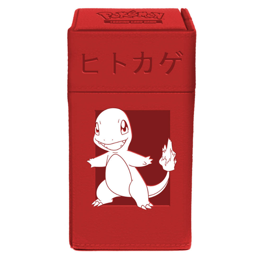 A red Pokémon trading card box featuring Charmander printed on the front, with embossed Japanese text on the upper section and a white Charmander graphic over a dark red square.