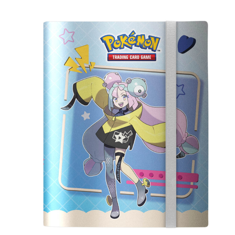 A Pokémon Trading Card Game card deck box or notebook-style packaging with a light blue cover, anime character artwork, and a gray elastic closure band on a plain white background.
