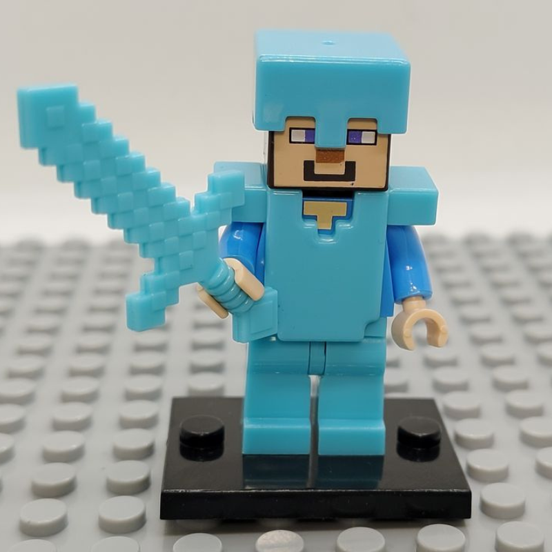 Custom Lego Compatible Minecraft Steve w/ Diamond Armor Minifig