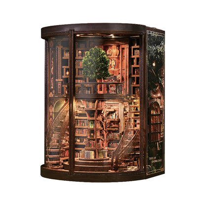 Wooden bookshelf model with intricate details on a white background