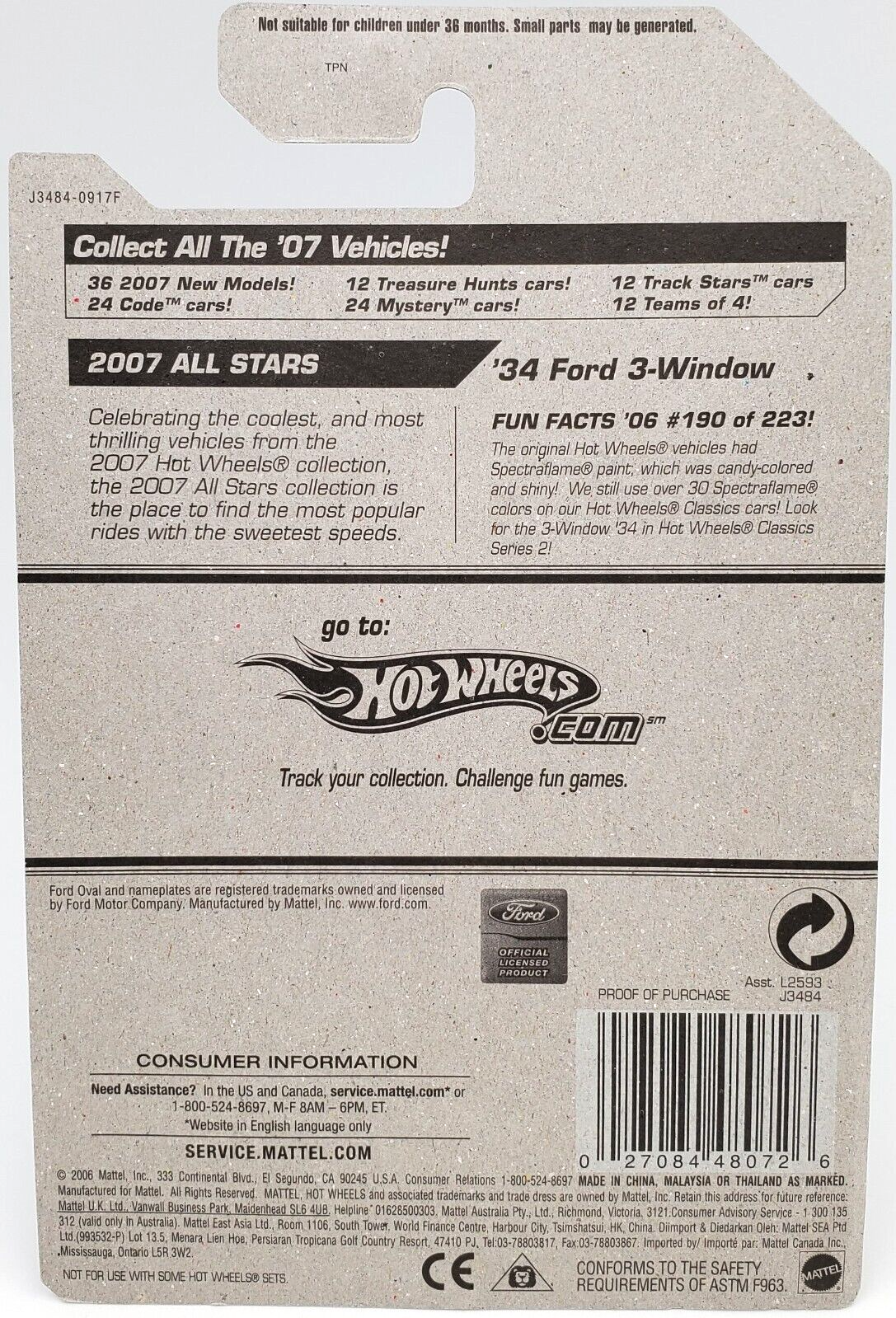 '34 FORD 3-WINDOW Gray 2006 Hot Wheels Mainline #190
