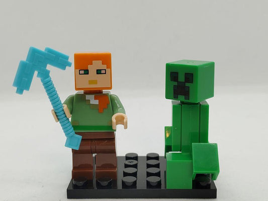 Custom Lego Compatible Minecraft Alex & Creeper Minifig