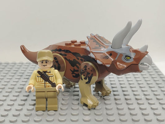 Custom Lego Compatible Jurassic World Ken Wheatley W/ Triceratops Minifig