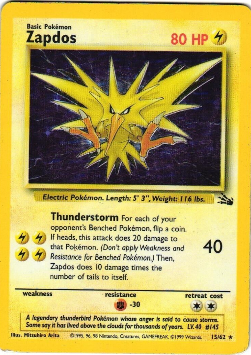 Zapdos - Fossil #15/62 (Moderately Played)