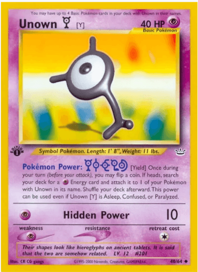 1st edition Unown [Y] - Neo Revelation #40/64 (Near Mint)