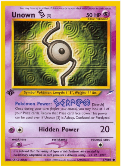 1st edition Unown [S] - Neo Destiny #087/105 (Near Mint)